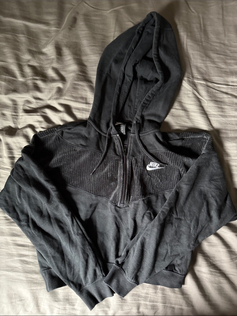 Nike Black Hooded Half-Zip Sweater with White Logo
